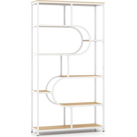 Libreria a U a 8 ripiani 95 x 30 x 175 cm funzionale elegante stile moderno realizzata in metallo e legno naturale lavorato 200018112