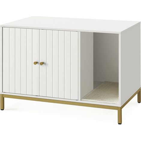 Maison de toilettes 52 x 50 x 41,9 cm pour chat cache-litière avec tapis à griffer pieds hauts table d’appoint (1/4)