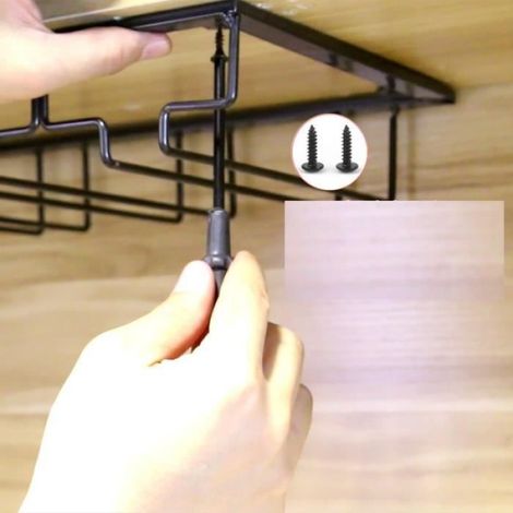 Porte-Verres À Pied - Acier Inoxydable Noir - Pour Cuisine Et Bar - Capacité 15 Verres - Modèle Suspendu Sous Étagère (1/4)