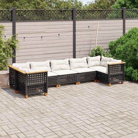 Salon de jardin 7 places en résine tressée noire avec coussins - PANGIVO (1/5)
