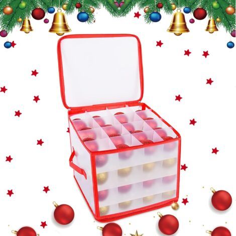 QORVA-Boîte de rangement pour décorations de Noël, boîte de rangement avec poignée, boîte de rangement pour boules de Noël avec compartiments et couvercle, pour 64 boules de Noël, décorations de