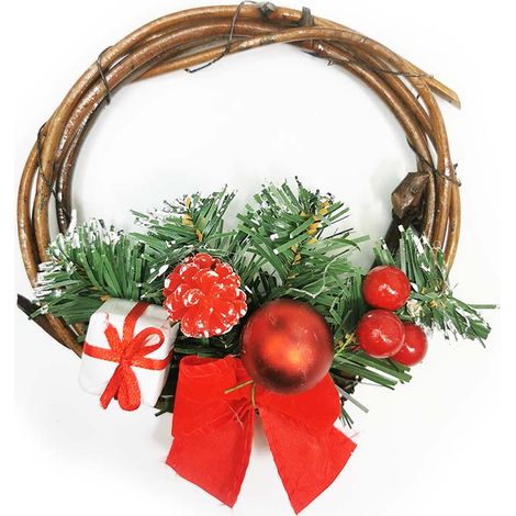 Couronne de Noël en bois avec Noeud 15cm ROUGE - SILUMEN (1/3)