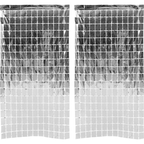 Rideaux pour Décoration de Fête et Toile de Fond à Franges Métallisés Argentés 2pcs en Plastique pour Scène ou Mariage (1/5)