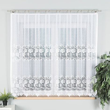 DEMETRIA - Rideau jacquard prêt-à-poser à ourlet droit - 300x160 cm - blanc (1/5)