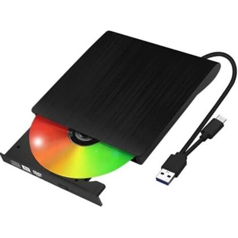 Lecteur DVD externe USB 3.0 et Type-C – Graveur portable mince compatible Windows et Mac – Vitesse max 8X DVD, 24X CD (1/5)