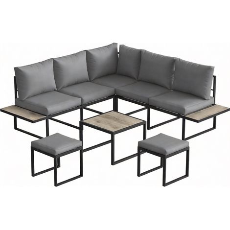 Salon modulable Vougay extérieur 6 places confort gris foncé élégant (1/5)