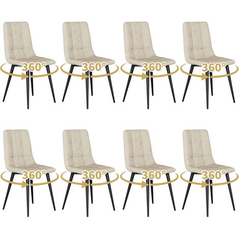 Swivel Dining Chairs Set of 8 Velvet Modern Upholstered kitchen Chairs 360° Rotating Dining Room Chair Max.120kg Metal Legs Padded Seat Backrest for Living Room Bedroom Beige