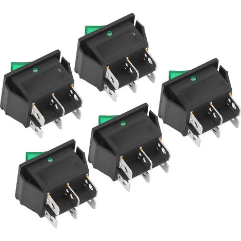 6-poliger ABS-Wippschalter, 50 Stück, 2 Positionen EIN/AUS 125/250V, Maschinensatz, grün, Packung mit 50 Stück. (1/5)