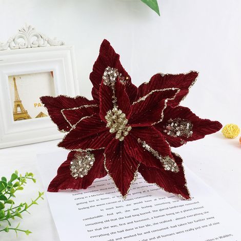 Funkelnde rote künstliche Weihnachtsblumen für Weihnachtskränze, Dekorationen, Silvester, Hochzeiten, Partys, Feiertage und DIY-Dekorationen. (1/5)