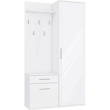 Armoire d'entrée avec miroir, penderie et armoire - Blanc mat - Ensemble de meubles d'entrée modernes (1/5)