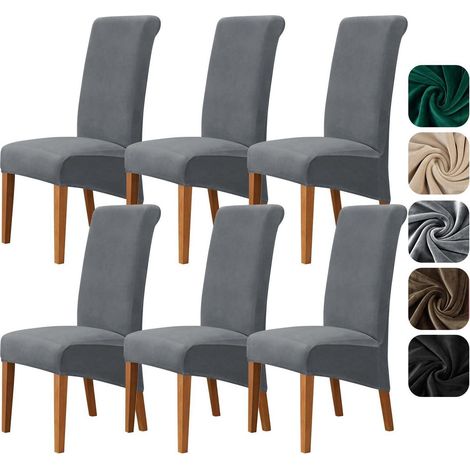 Stuhlhussen 6er Set Samt XL für Esszimmerstühle, Hochlehner, waschbar, grau (1/5)
