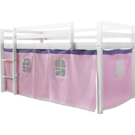 Décoshop26 – Toile rideau pour lit mezzanine en coton rose clair – S'adapte aux lits 90x200cm – Facile à assembler – APE06055 (1/5)