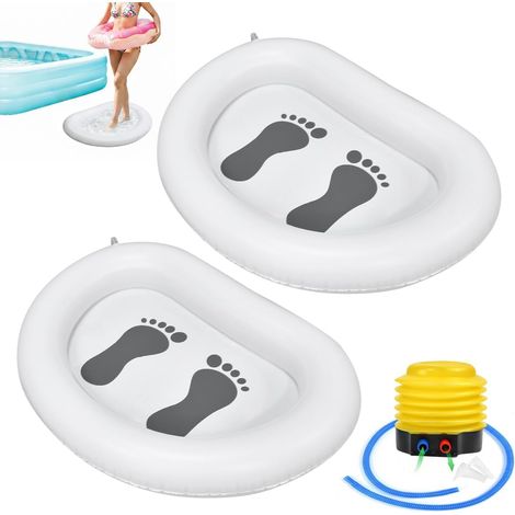Lot de 2 baignoires gonflables pour piscine - 87 x 65 cm - Blanc - Avec pompe à pied - Piscine hors sol - Pour spa, jacuzzi, camping, piscine, jacuzzi - Pour nettoyer les pieds (1/5)