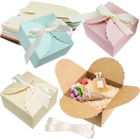 Boîte Cadeau Carton - 40 pièces, Boîte Cadeau Carton Festonnée 9×9×5cm + Ruban - Pour Mariage/Fêtes/Anniversaire (1/5)