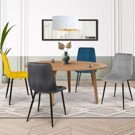 Lote de 4 sillas MILA en mezcla de terciopelo color azul, gris claro, gris oscuro, amarillo (1/5)