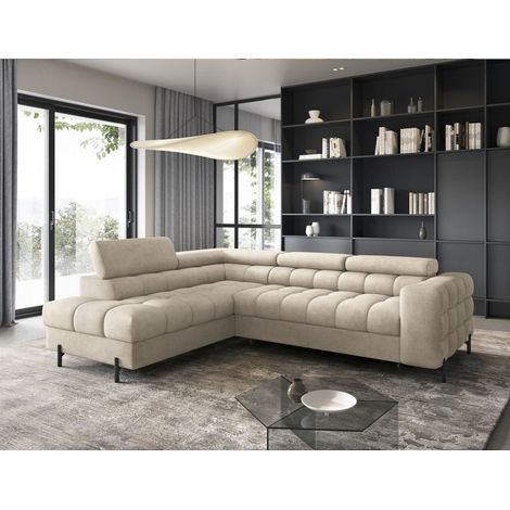 Ecksofa mit Schlaffunktion Sofa AMARA Stoff Whisper Creme Ottomane Links (1/5)