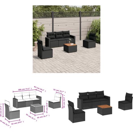 6-tlg. Garten-Sofagarnitur mit Kissen Schwarz Poly Rattan - Gartensortiment - Gartenmöbelset - Esstischgarnitur - Outdoor Möbel - Lounge Set - Home & Living (1/3)