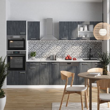 Cuisine R-Line, noir béton/blanc, 300 cm PT Anthracite, Vicco