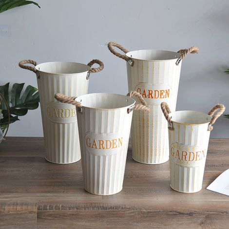 Seau à fleurs séchées en fer, vase de sol vintage américain pour la décoration intérieure, 40 cm (1/5)