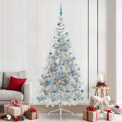 Künstlicher vorbeleuchteter Weihnachtsbaum Silber 240 cm PET