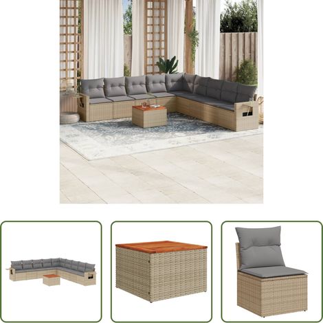 vidaXL Juego de sofás jardín con cojines beige 10 pzas ratán sintético (1/5)