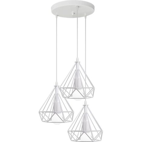 Suspension Filaire en Métal E27 Diamant Pendentif Personalité Lustre Industriel Blanc (1/4)