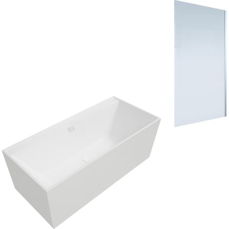 Baignoire droite VILLEROY ET BOCH Collaro 170 x 75cm Blanc mat vidage et trop plein blanc mat + Pare bain droite AURYS Mist 1