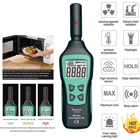 Testeur EMF Numérique LCD EMF Testeur EMF Testeur EMF pour Chasse aux Fantômes, Détecteur de Rayonnement Électromagnétique, Maison, Bureau, Extérieur, Voyant d'Affichage Alarme Acoustique
