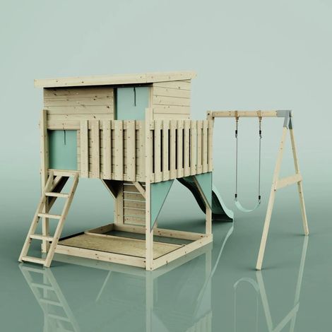 PolarPlay Climbing Platform and Playhouse with Single Swing - Tjorven Ice Blue