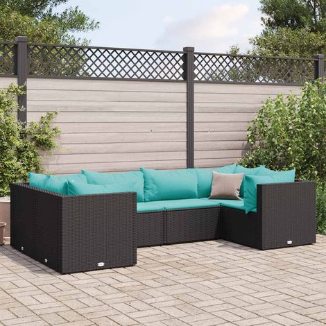 6-tlg. Garten-Lounge-Set mit Kissen Schwarz Poly Rattan vidaXL (1/5)