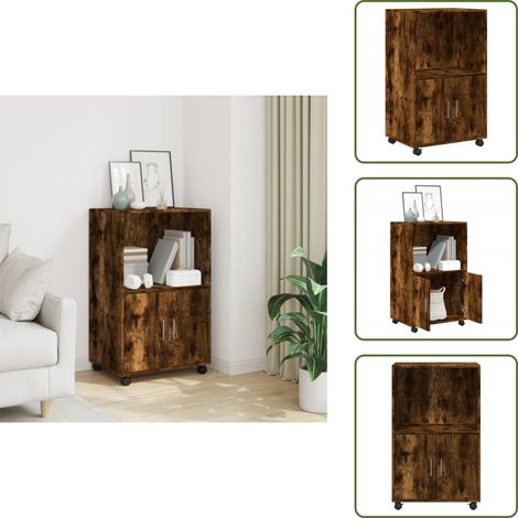 Armadietto con ripiano - vidaXL Mobiletto con Ruote Rovere Fumo 55x40x91 cm in Truciolato - Armadietto con ante
