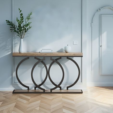 Grauer Konsolentisch 140×30×80 cm, moderner Eingangstisch, Flurtisch für Wohnzimmer, Eingangsbereich und Flur, grau und schwarz
