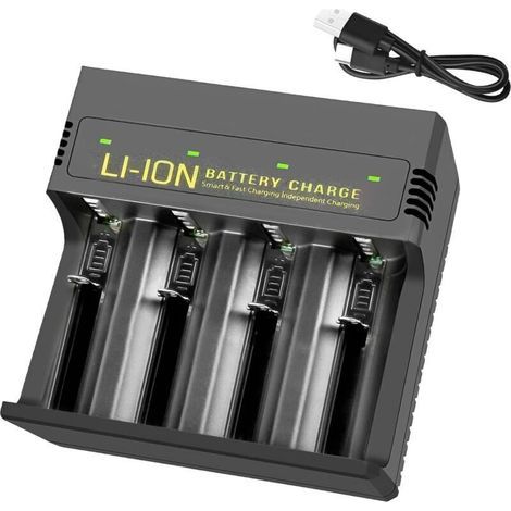 Caricabatterie universale per batterie ricaricabili C, AA, AAA, NiMH, NiCd e agli ioni di litio, con ricarica rapida USB-C e funzione di scarica, dotato di 4 slot indipendenti. (1/4)