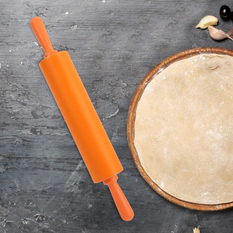 Rouleau à pâtisserie en silicone coloré, outil pour étaler la pâte à pain et à biscuits maison (orange) (1/5)