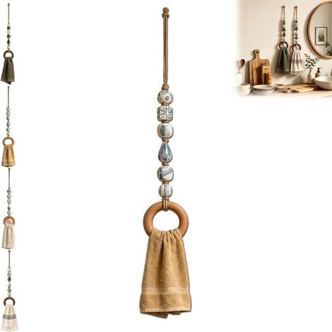 Irovami Porte-serviettes décoratif à perles avec anneau en bois, étagère de salle de bain en macramé C (1/5)