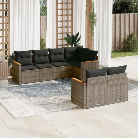 vidaXL Set Divani da Giardino 7 pz con Cuscini Grigio in Polyrattan (1/3)