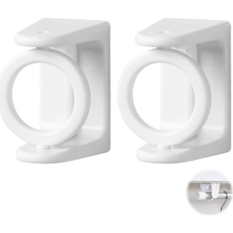 Tringle à rideaux télescopique blanche non perforée pour meuble de rangement de cuisine et de salle de bain, avec support à crochets et clips. (1/5)