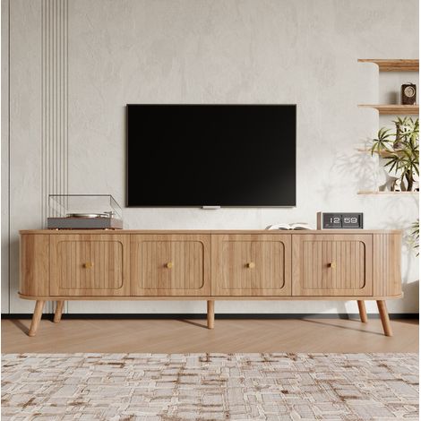 Meuble TV 180x38x47 cm en MDF et panneaux de particules, chêne, 4 portes, pour petit salon – MEUBLIV (1/5)