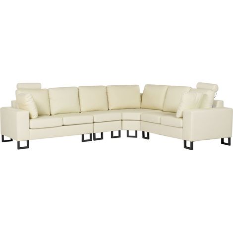 Ecksofa 6-Sitzer STOCKHOLM Echtleder Hellbeige linksseitig