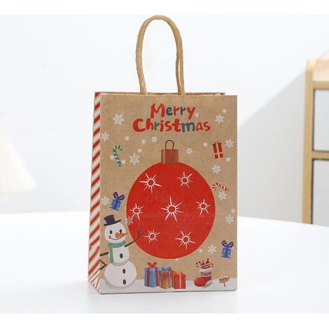 Lot de 10 sacs cadeaux de Noël marron avec poignées - 33 x 26 x 12 cm - Papier kraft - Convient pour les vêtements, les cadeaux et les emballages de boîtes (1/5)