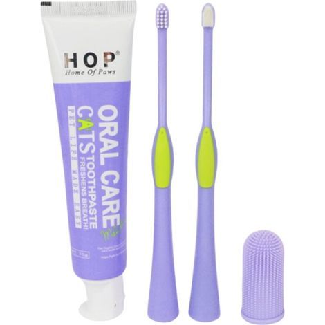 Kit Brosse À Dents Et Dentifrice Pour Chat - Têtes Petites Flexibles - Manche Ergonomique - Saveur Lait - 3 Brosses + 1 Dentifrice (1/4)