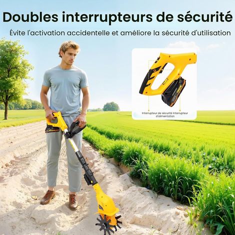 Motoculteur sans Fil,Bineuse Electrique 20V,Outil Labourage Jardin,Acier Manganèse,Réglable 97-117Cm,Moteur Cuivre 250tr/min,Double Sécurité,40Min Autonomie,pour Serre Verger Potager (1/5)