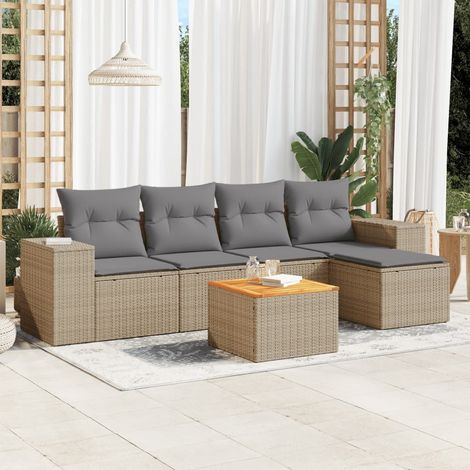 Juego de sofás jardín con cojines 6 pzas ratán sintético beige vidaXL (1/3)