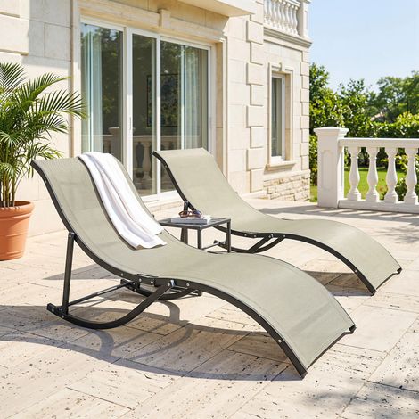 Lot 2 Transats de Jardin Pliants, Chaise Longue Soleil en Aluminium et Textilène, 61x165x63cm (1/5)