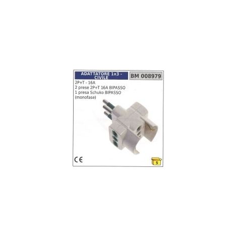 Adattatore spina 2 poli + terra - 16A 2 prese 2 poli + terra 16A 1 presa Schuko