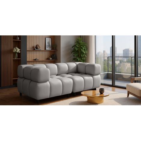 Sofa Designersofa FLOW 2-Sitzer in Stoff Bluvel Silbergrau