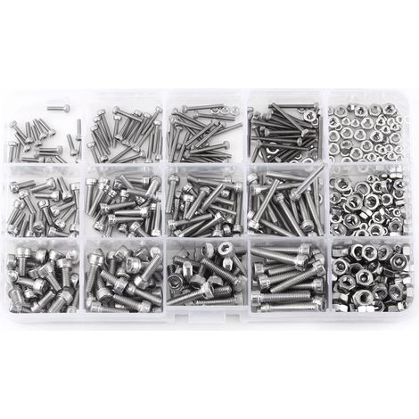 Lotto di 480 viti e dadi in acciaio inox SS304 – M2/M3/M4 – testa esagonale incassata