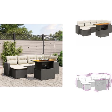 7-tlg. Garten-Sofagarnitur mit Kissen Schwarz Poly Rattan - Gartenmöbel - PE-Rattan Möbel - Outdoor-Set - Lounge Set - Sofasitzgruppe (1/3)