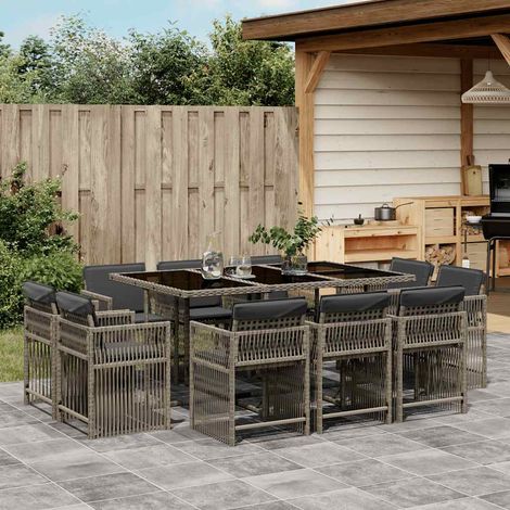 11-tlg. Garten-Essgruppe mit Kissen Grau Poly Rattan (1/5)