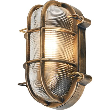 Litecraft Remy Wall Light Outdoor IP44 Rated Caged Oval Bulkhead Fitting - Gold